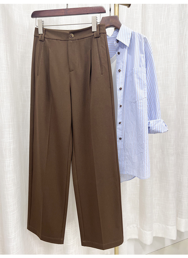 Quần tây nữ ống rộng cạp cao dáng suông chất len Tencel — đen chi tiết 4
