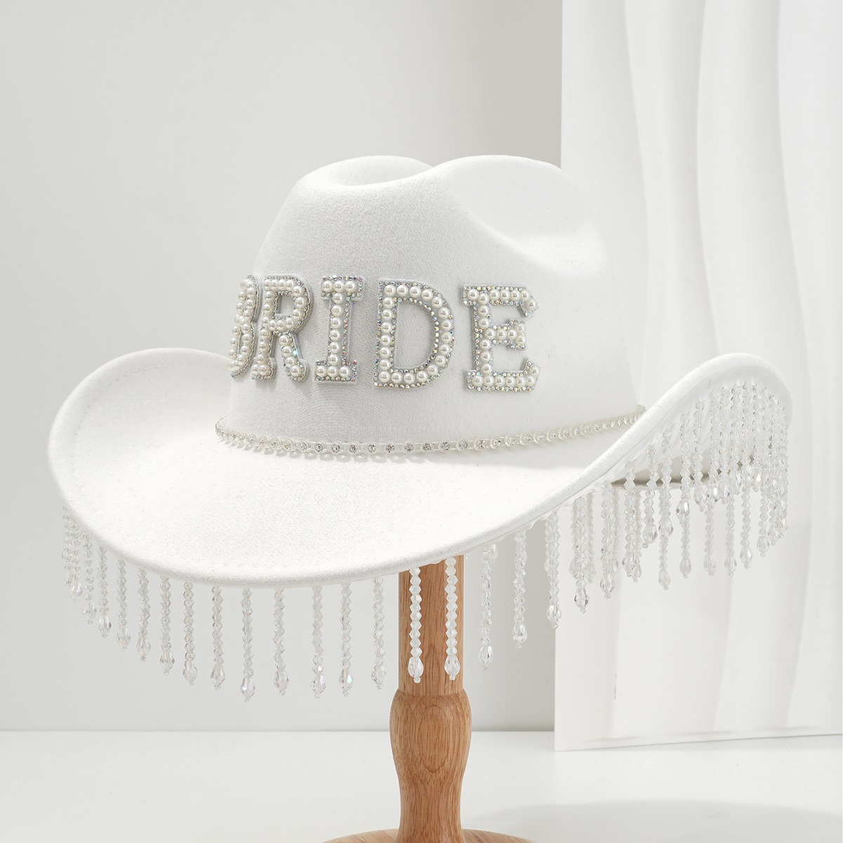 Sombrero de vaquero de fieltro de dama de novia occidental perla BRIDE con colgante de cristal bordilla sombrero sombrero de jazz image 4