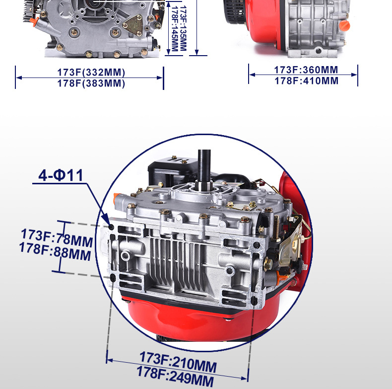 173F/178F diesel engine micro-tiller rotary tiller head 6-7 horsepower single cylinder air-cooled diesel power