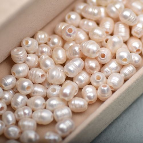 Natural Freshwater Pearl Threaded Rice-Shaped Large Hole Beads for Bracelet DIY Handmade Jewelry Craft Materials
