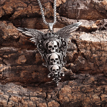 跨境环保合金饰品骷髅头翅膀吊坠欧美风嘻哈个性潮流男士项链批发