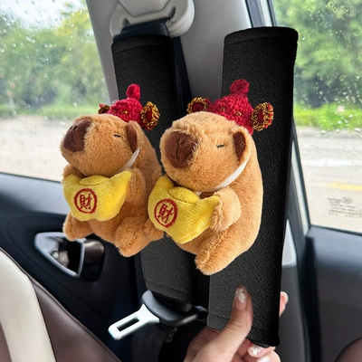 Seat Belt Shoulder Cover Girl's: Seat belt shoulder pad - god-of-wealth-kapibala-velvet-shoulder-pads-2-pieces
