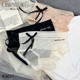 精品三条装魅丽翘法式浪漫内裤女性感网纱蝴蝶结中腰三角裤女无痕