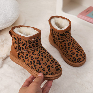 2025 Autumn and Winter New Children's Warm Anti-Slip Snow Boots Fashionable Korean Leopard Print Cotton Thickened Baby Short Shoes