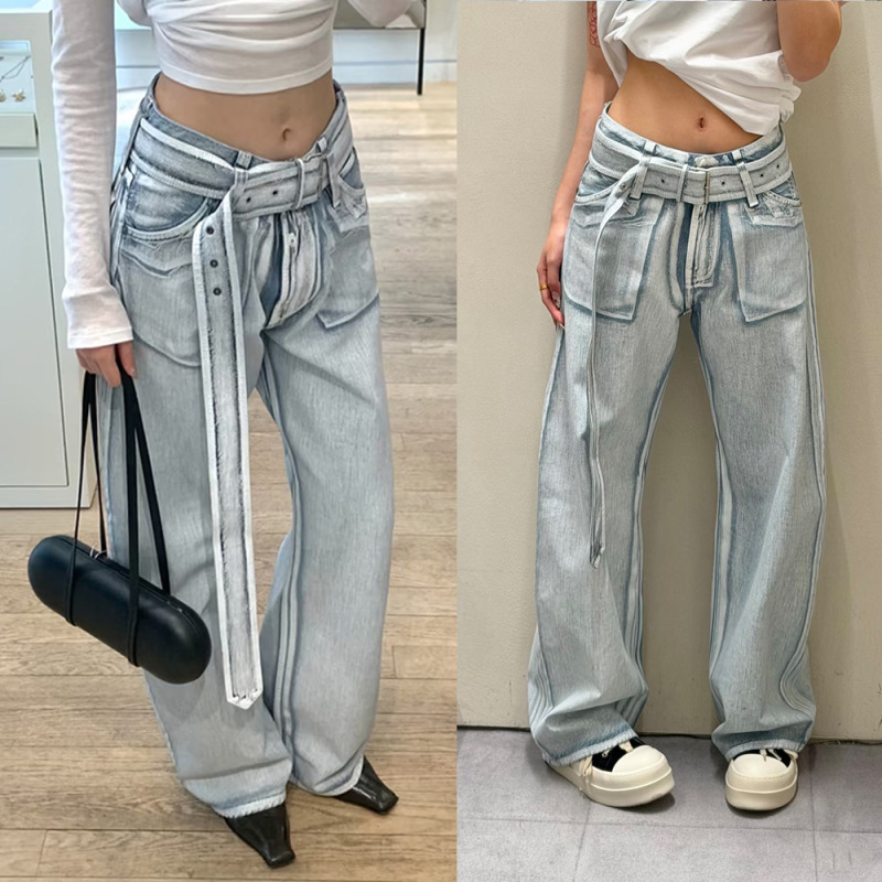 Nanyou Quality 2026 Early Spring New Style Handmade Three-Dimensional Coated Washed Vintage Design Belted Jeans for Women Nanyou Quality 2026 Early Spring New Style Handmade Three-Dimensional Coated Washed Vintage Design Belted Jeans for Women