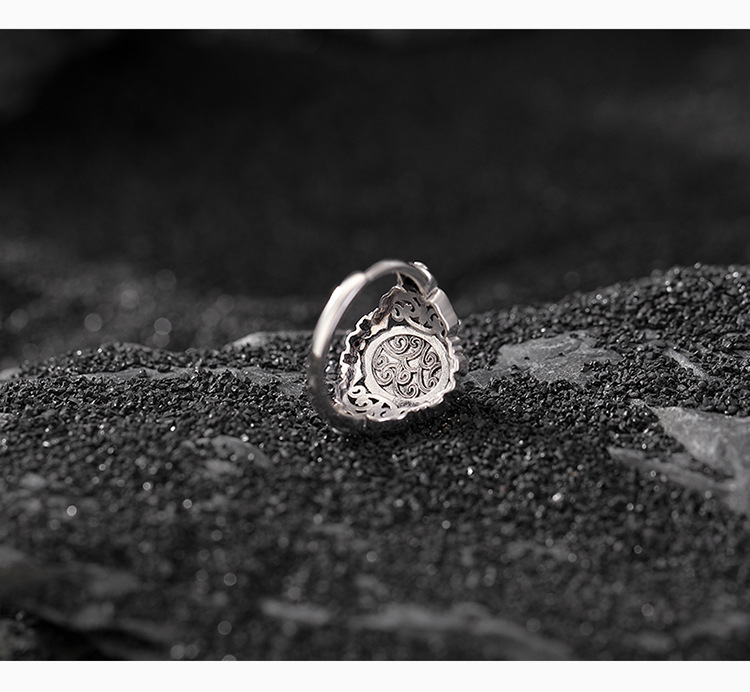 Nhẫn bạc S925 đính đá Citrine tự nhiên hình bầu dục rỗng họa tiết xoắn phong cách châu Âu — một mảnh chi tiết 3