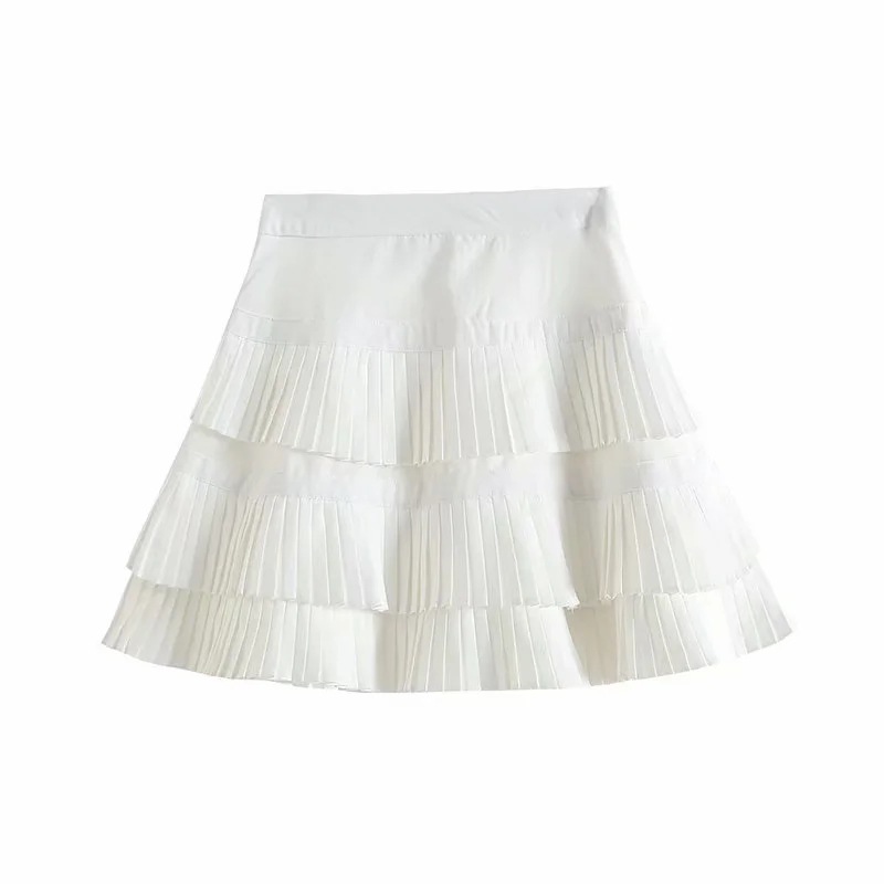 falda corta fruncida de capa blanca de moda NSAC63128