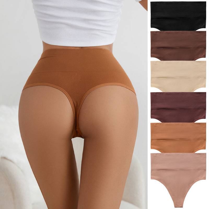 High-Waisted Seamless Pure Cotton Crotch Antibacterial Breathable Underwear Sexy T-Shaped European and American Large Size Yoga Sports Women's Thong