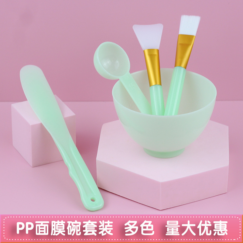 Medium PP facial mask bowl set soft mask powder DIY spa mask conditioning tool bowl stick silicone bristles brush spoon simple package
