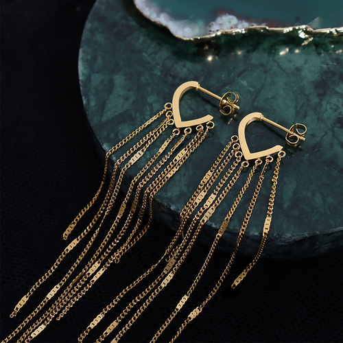 Korean-style light luxury Instagram-style long tassel earrings, VIP copycat versatile titanium steel earrings for dropshipping F547