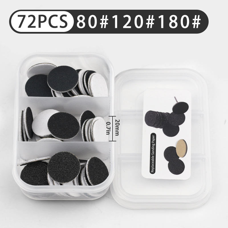 Tabletas de lijado de uñas, lijado de uñas de tres colores, lijado de pies, herramientas para quitar las plantas de los pies, 72 piezas, lijado de armaduras de eje en caja