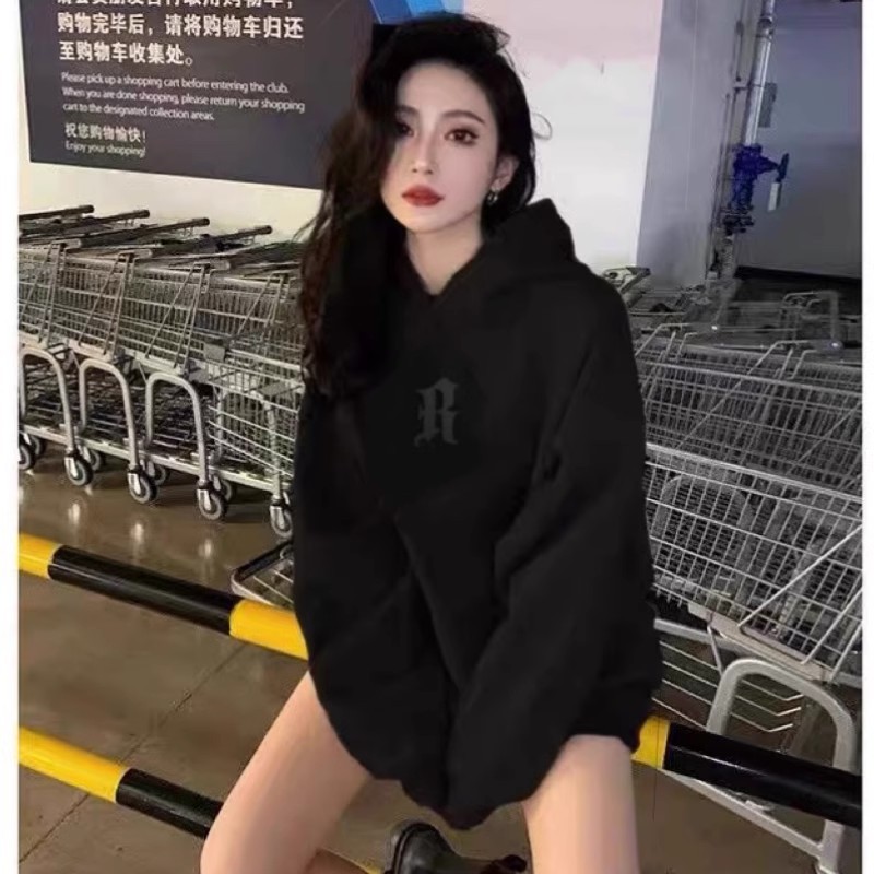 美式重磅卫衣秋款2025新款女韩系慵懒风穿搭印花款外套连帽复古薄|undefined