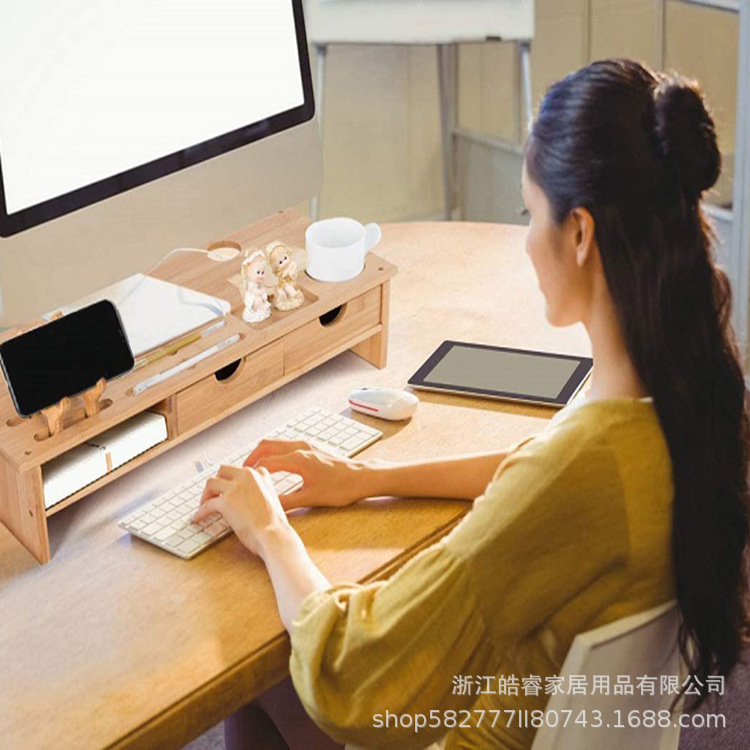 Monitor Stand Desk Rack Bamboo 2-Layer with Drawer Laptop Stand Desktop Heightening Storage Shelf Monitor Stand Desk Rack Bamboo 2-Layer with Drawer Laptop Stand Desktop Heightening Storage Shelf