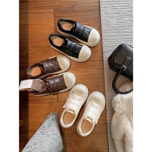Grape Mom Studiolee Washed Horsehide Round Toe Velcro Versatile Thick-Soled Low-Top Casual Biscuit Sneakers for Women