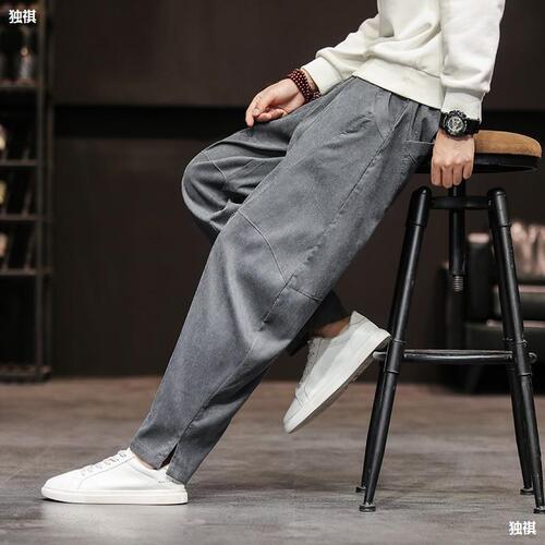 Men's Spring and Summer Straight Leg Pants Loose Tapered Corduroy Harem Pants Korean Style Trendy Sport Pants