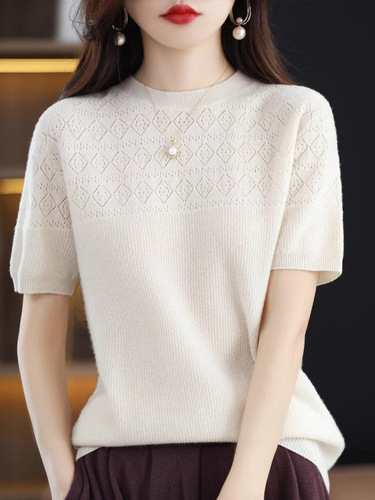 Icy Cool Women's Spring Round Neck Loose Fit Casual Knit T-shirt Thin Style Quality Top Trendy