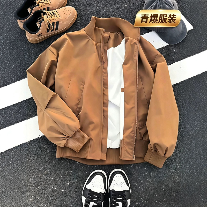 Cross-border German brown stand-up collar jacket for men, autumn trendy brand, stylish short coat, cleanfit American baseball jacket