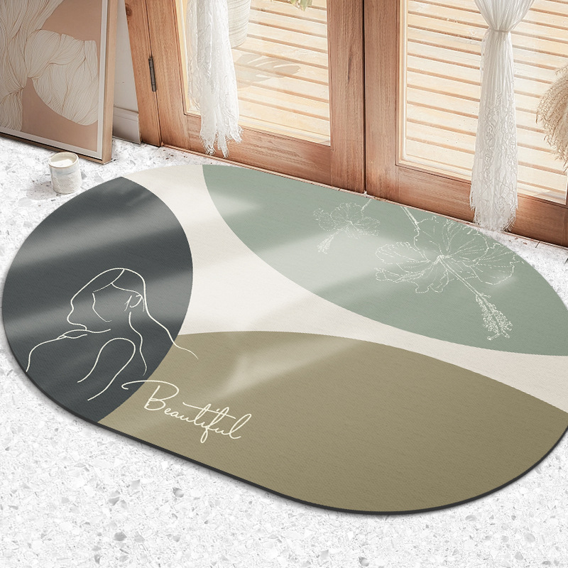 Nórdico simple diatomea barro suave baño Baño absorbente de secado rápido pie estera de piso oval estera puerta de entrada