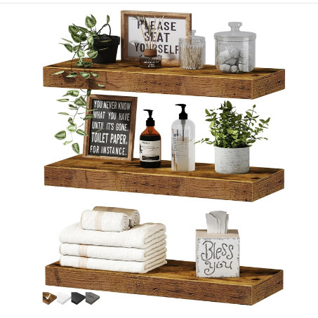 Rustic Brown Wall-Mounted Bathroom Shelf, Bedroom and Living Room Hanging Bookshelf, Small Farmhouse Decor Floating Shelf Rustic Brown Wall-Mounted Bathroom Shelf, Bedroom and Living Room Hanging Bookshelf, Small Farmhouse Decor Floating Shelf