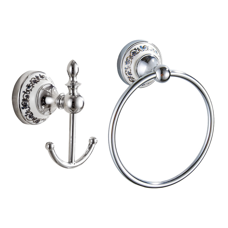Bathroom Hardware Accessories Stainless Steel Towel Ring Blue and White Porcelain Ceramic Ring-Shaped Towel Rack Bathroom Hook Cross-Border