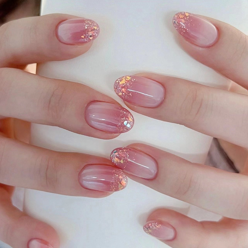 Wearing a French pink gradient nail art red book explosions short glitter sequins wearing a finished product wholesale