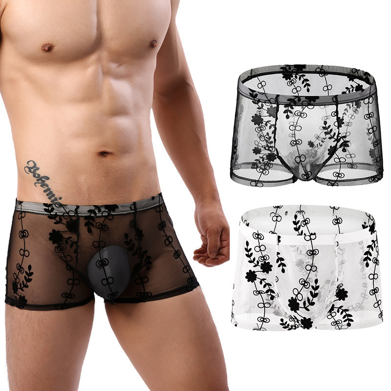 Men's Underwear, Men's Lace Sexy Boxer Briefs, Men's Sexy Transparent Breathable Boxer Briefs, Youth Personalized Underwear