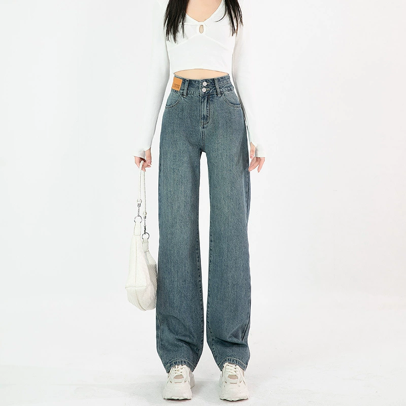 2022 новые джинсы с высокой талией и широкими ногами женские свободные тонкие ретро прямые дизайнерские штаны ниши