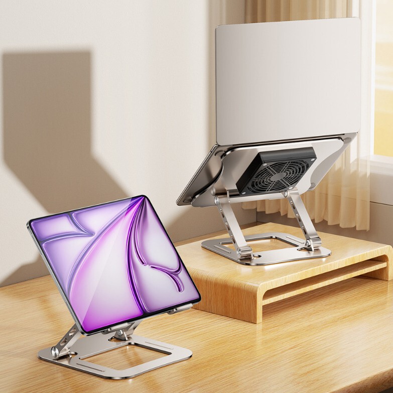 Laptop Stand with Fan for Cooling, Desktop Elevated Stand, Height-Adjustable Metal Base Laptop Stand with Fan for Cooling, Desktop Elevated Stand, Height-Adjustable Metal Base