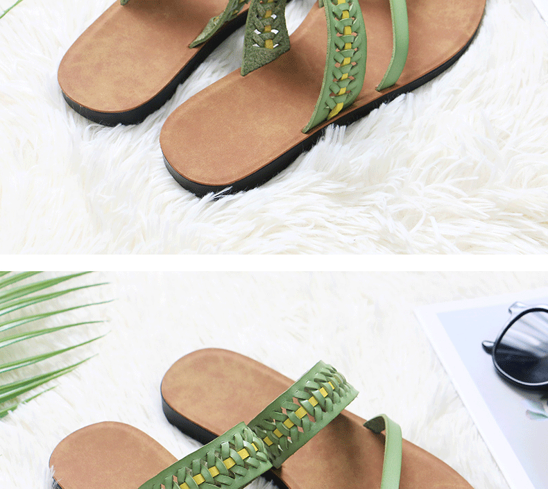 Dép xỏ ngón nữ đế bằng khoét lỗ thoáng khí đi biển — Màu xanh lá, Nâu vàng chi tiết 8