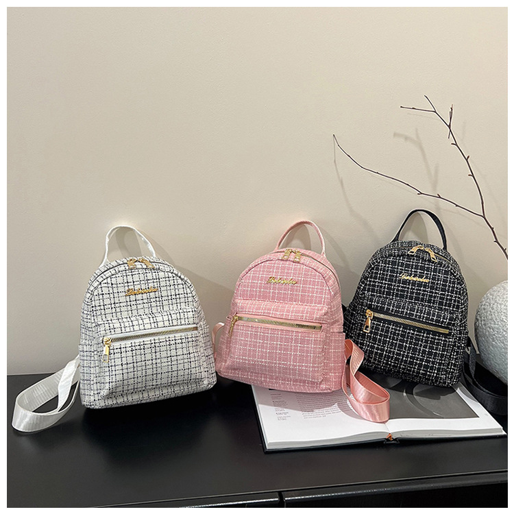 538g Weight Zipper Closure Type Double Shoulder Straps Strap Type Functional Backpack Bags Type Casual, Shopping Occasion Pu Leather Material Women's Backpack Backpack Plaid Pattern All Seasons Season Women's Gender Elegant, Streetwear Style Square Shape Plaid Casual Shopping Women's Backpack Functional Backpack 13