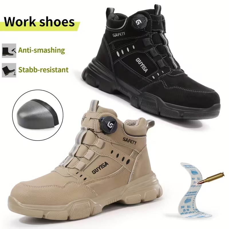 Zapatos de protección laboral para hombres anti-golpe anti-perforación zapatos de seguridad de aislamiento resistente al desgaste zapatos de trabajo de acero cabeza de botón inteligente zapatos de cabello para hombres