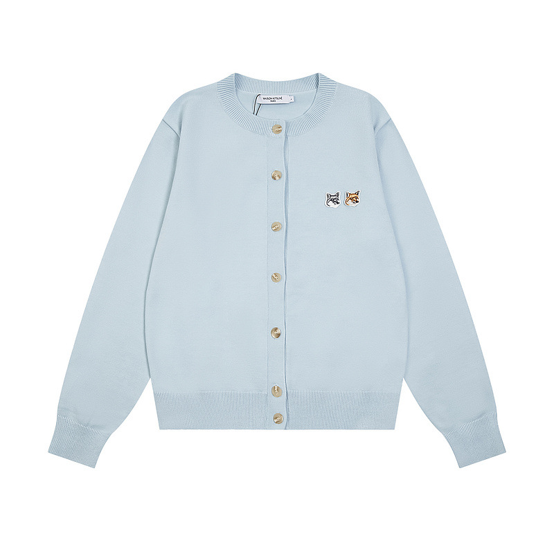 メゾンキツネ スターズ同風 小文字ロゴ フォックスヘッド ウールセーター メンズ ラウンドネック ニットカーディガン