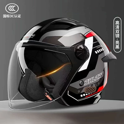 3C Certified Motorcycle, Motorbike, and Electric Motosiklet kaskı (dəbilqə) - bright-black-decal-hd-dual-mirror-model-one-size-fits-all-for-adults-head-circumference-55-62-factory-direct-sales