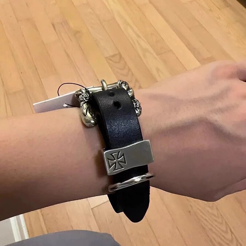 ERD Melancholy Rich Second Generation Rose Rivet Bracelet Punk Rock White Copper Material Leather Bracelet Trendy Bracelet