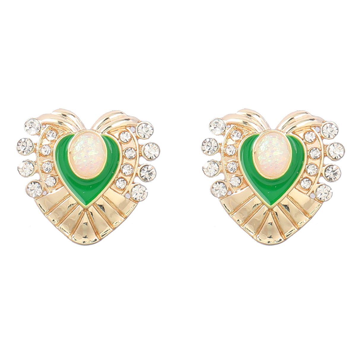 Fashion Yellow Alloy Diamond Drip Oil Love Stud Earrings