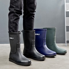 Men's Rain Boots for Takeaway - Waterproof, Non-slip, Mid-calf Water Shoes with Durable New Bucket Rubber Sole, Flat Fishing Rain Boots