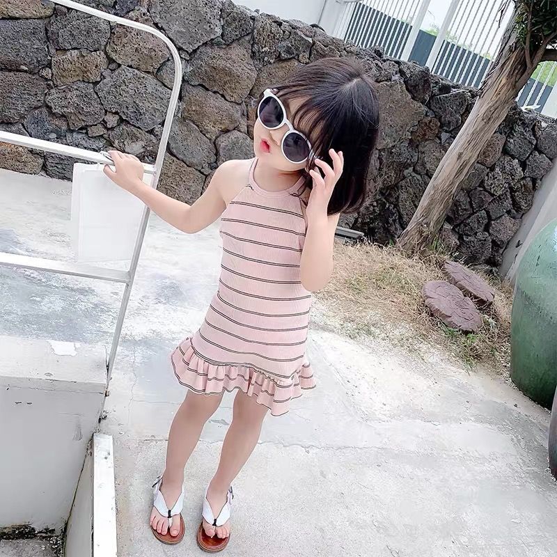 Vestido de verano para siete niñas con limón salado 2025 nuevo estilo coreano falda para niños estilo occidental vestido de princesa floral de verano marea