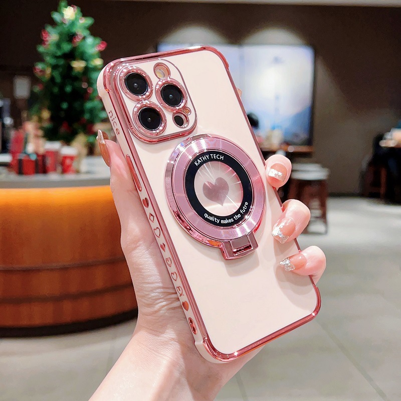 Magnetic electrodeposición amor con soporte para iPhone18Promax caso de teléfono 18 manzana 17 juegos suave 16 a prueba de caídas