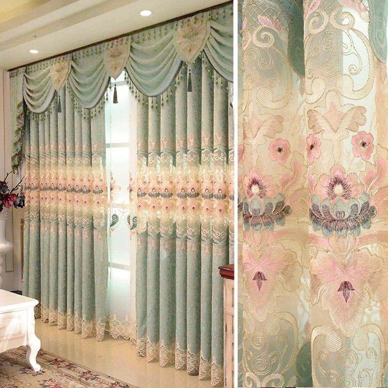 Cortinas bordadas de Chenier de estilo europeo, dormitorio de la Sala de estar, cortinas de productos terminados sombreadas de alta gama, cortinas de ventanas flotantes atmosféricas de lujo ligero