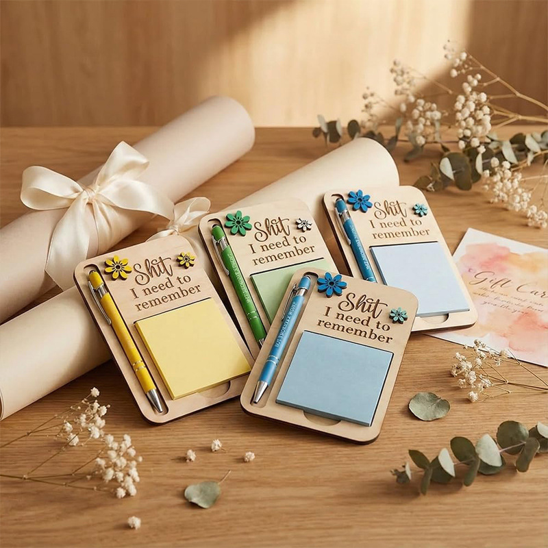 Amazon Creative Wooden Note Holder Holiday Label Small Gift School Office Desk Pen Holder Decorative Crafts