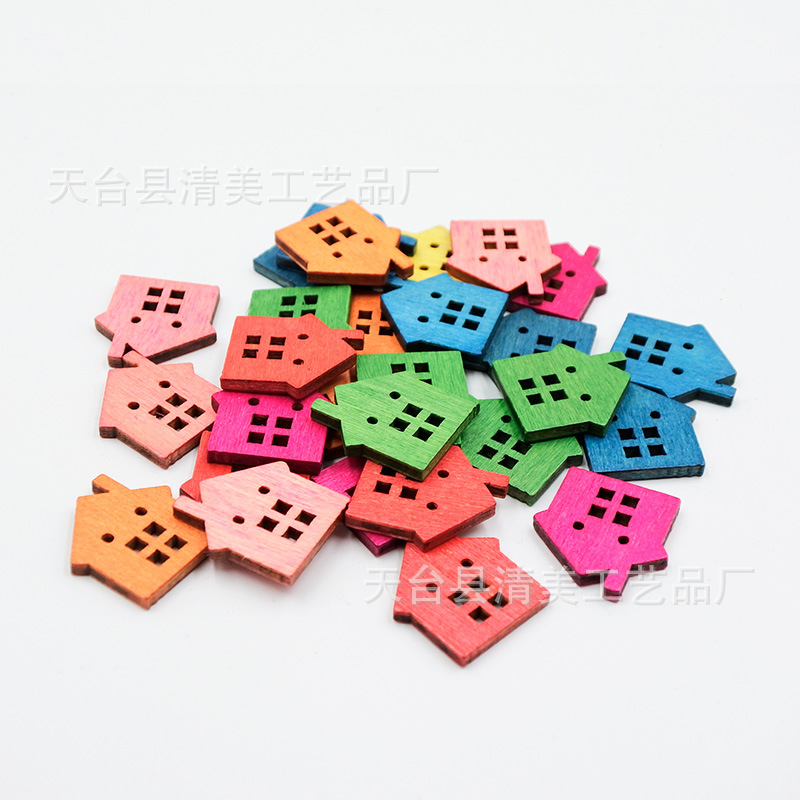 22mm madera retro casa botón de madera decoración de bricolaje decoración colorida forma de casa decoración ecológica pieza de madera decorativa