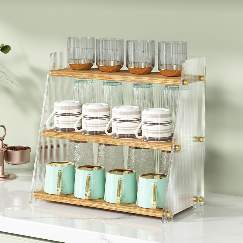 Nuevo estante de almacenamiento de aperitivos y tazas de cosméticos de escritorio acrílico simple, compartimento multicapa multiusos a prueba de polvo y humedad
