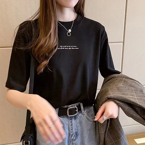 Korean Summer Loose Round Neck Short Sleeve T-shirt Women's Letter Printed Women's Tops Wholesale Student Bottoming Shirt Women's Clothing