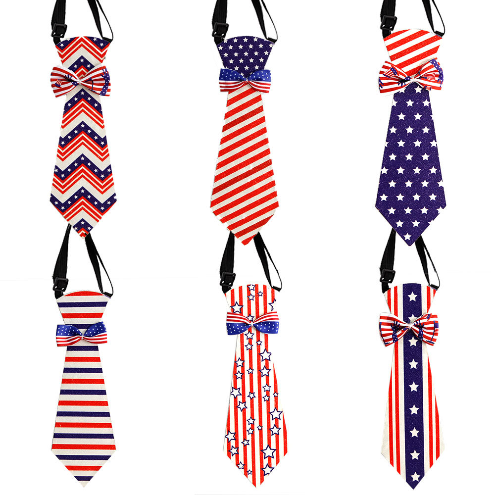 Nueva corbata del Día de la Independencia Patriótico de Estados Unidos accesorios de decoración de la fiesta roja, blanca y azul bandera de la estrella sin nudos corbata