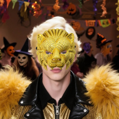 ハロウィンハーフフェイスマスク、仮面舞踏会、カーニバルパーティー、電気メッキゴールデンアニマルマスクゲーム小道具用