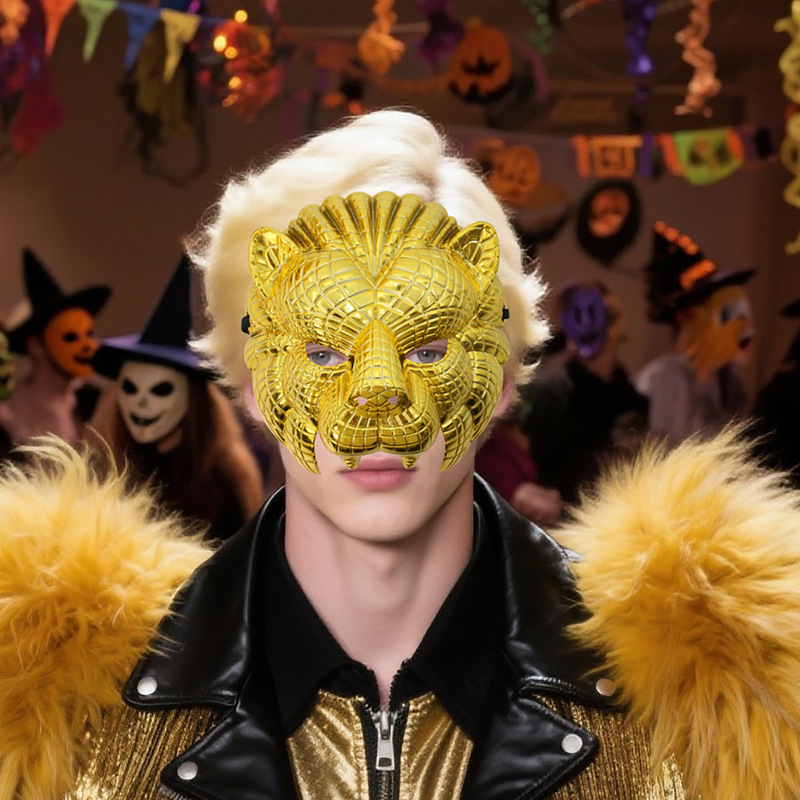 ハロウィンハーフフェイスマスク、仮面舞踏会、カーニバルパーティー、電気メッキゴールデンアニマルマスクゲーム小道具用|undefined