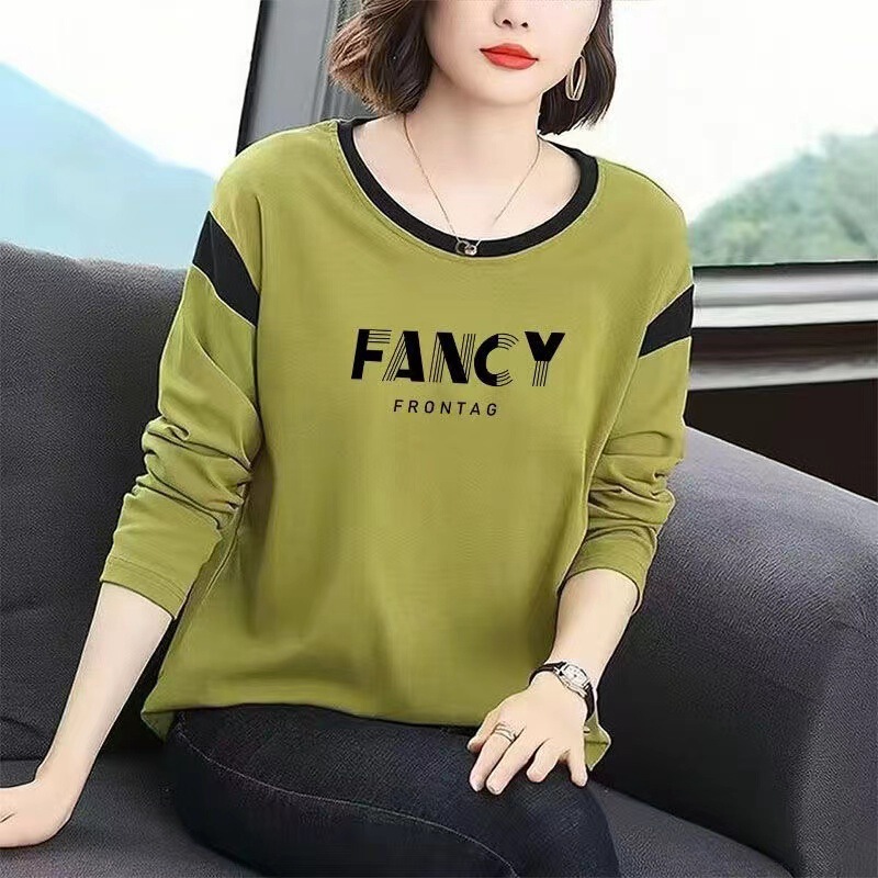 2025 Autumn and Winter Versatile Korean Style Loose Long-Sleeved T-Shirt Women's Printed Top Thin Slim Round Neck Bottoming Shirt