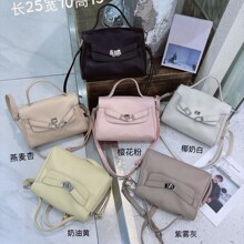 跨境新款时尚百搭洋气高级感单肩斜挎女包通勤包荔枝纹软皮凯莉包