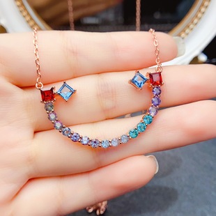 New Natural Colored Gemstone Necklace S925 Silver Inlaid Main Stone 3*3mm Versatile Trendy Popular Women's Jewelry Wholesale