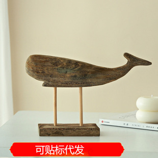Mediterranean Solid Wood Hand-carved Whale Ornaments Mediterranean Desktop Decoration Model Room Soft TV Cabinet Table